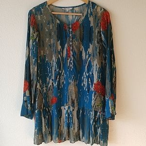 Benares Viscose Floral Tunic Long Sleeve Blouse Shirt Top Small